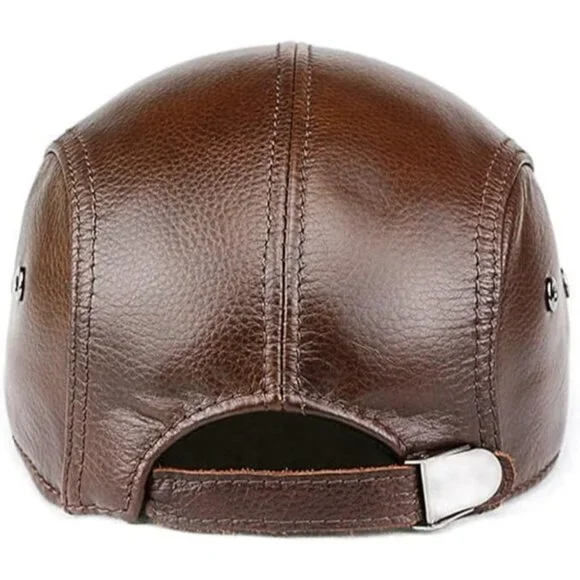 Men Brown Leather Newsboy Cap Adjustable Ivy Flat Hat - Picture 6 of 7